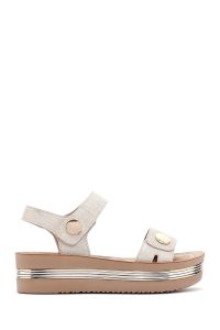 صندل زنانه طلایی بندی کفی ضخیم متالیک دری مد