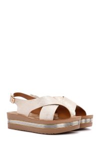 صندل زنانه طلایی کفی ضخیم متالیک دری مد