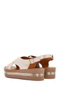 صندل زنانه طلایی کفی ضخیم متالیک دری مد