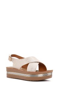 صندل زنانه طلایی کفی ضخیم متالیک دری مد