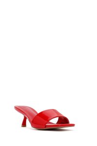 صندل زنانه قرمز پاشنه نازک کوتاه دری مد