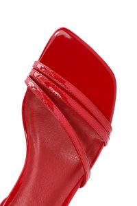 صندل زنانه قرمز چرم ورنی بنددار پاشنه‌دار دری مد