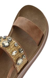 صندل زنانه قهوه‌ای با زیره ضخیم و نگین‌دار دری مد