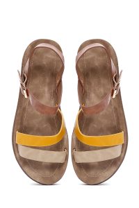 صندل زنانه قهوه‌ای بندی بنددار کفی ضخیم دری مد