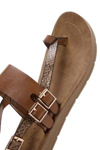 صندل زنانه قهوه‌ای بندی پشت‌باز انگشتی دری مد