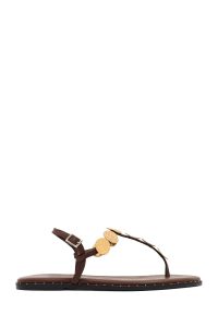 صندل زنانه قهوه‌ای جزئیات فلزی انگشتی دری مد