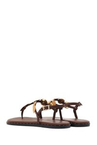 صندل زنانه قهوه‌ای جزئیات فلزی انگشتی دری مد