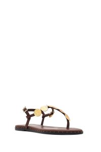 صندل زنانه قهوه‌ای جزئیات فلزی انگشتی دری مد