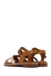 صندل زنانه قهوه‌ای روشن چرم بنددار دری مد