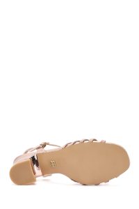 صندل زنانه متالیک صورتی بنددار با پاشنه ضخیم دری مد