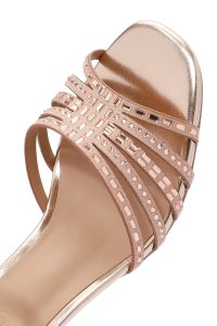 صندل زنانه متالیک صورتی بنددار با پاشنه ضخیم دری مد