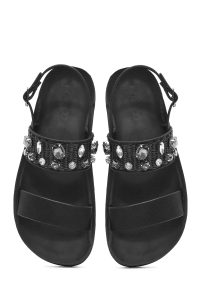 صندل زنانه مشکی با زیره ضخیم و نگین‌دار دری مد