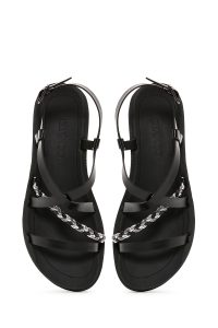 صندل زنانه مشکی بافت‌دار دری مد