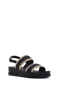 صندل زنانه مشکی بنددار کفی ضخیم حصیری دری مد