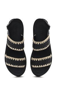 صندل زنانه مشکی بنددار کفی ضخیم حصیری دری مد