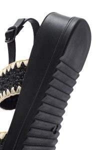 صندل زنانه مشکی بنددار کفی ضخیم حصیری دری مد