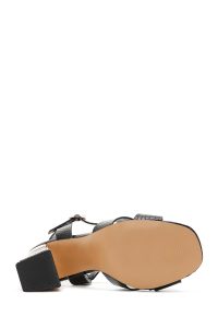 صندل زنانه مشکی بندی پاشنه‌بلند ضخیم طرح کروکو دری مد