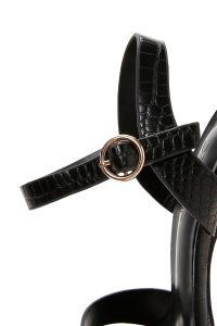 صندل زنانه مشکی بندی پاشنه‌بلند ضخیم طرح کروکو دری مد