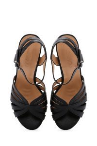 صندل زنانه مشکی بندی پاشنه‌بلند ضخیم دری مد