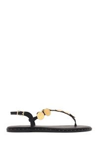 صندل زنانه مشکی جزئیات فلزی انگشتی دری مد