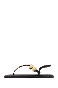 صندل زنانه مشکی جزئیات فلزی انگشتی دری مد