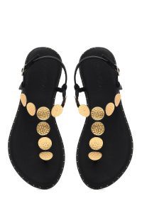 صندل زنانه مشکی جزئیات فلزی انگشتی دری مد