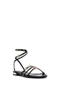 صندل زنانه مشکی نگین‌دار بنددار دری مد