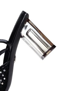 صندل زنانه مشکی نگین‌دار شفاف پاشنه‌ضخیم بنددار دری مد