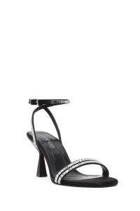 صندل زنانه مشکی نگین‌دار پاشنه‌نازک بنددار دری مد