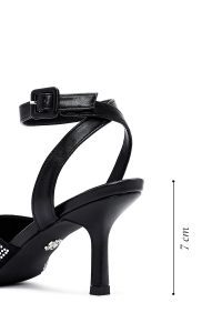 صندل زنانه مشکی نگین‌دار پاشنه‌نازک بنددار دری مد