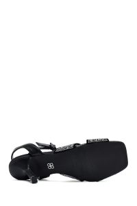 صندل زنانه مشکی نگین‌دار پاشنه‌نازک بنددار دری مد