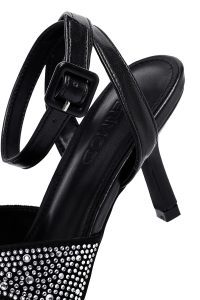 صندل زنانه مشکی نگین‌دار پاشنه‌نازک بنددار دری مد