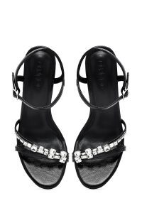 صندل زنانه مشکی نگین‌دار پاشنه‌نازک بنددار دری مد