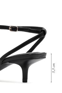 صندل زنانه مشکی پاشنه‌نازک کوتاه بنددار دری مد