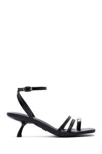 صندل زنانه مشکی پاشنه‌نازک کوتاه بنددار دری مد