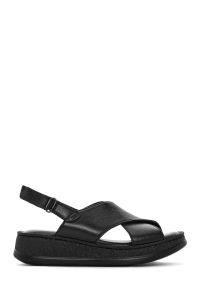 صندل زنانه مشکی چرم تخت بندی راحتی دری مد