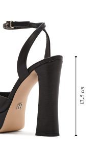 صندل زنانه چرمی مشکی سگک‌دار پلتفرم با پاشنه بلند ضخیم دری مد