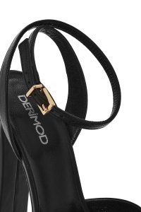 صندل زنانه چرمی مشکی سگک‌دار پلتفرم با پاشنه بلند ضخیم دری مد