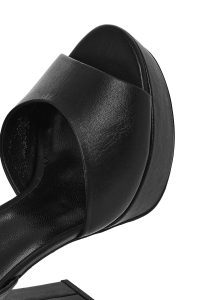 صندل زنانه چرمی مشکی سگک‌دار پلتفرم با پاشنه بلند ضخیم دری مد