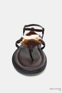 صندل زنانه چرمی پوست‌ماری و پشمی زارا – ZARA