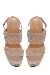 صندل زنانه کرم بافت‌دار بنددار لژدار اسپادریل دری مد