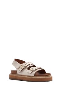 صندل زنانه کرم سگک‌دار تخت ضخیم دری مد