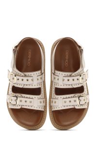 صندل زنانه کرم سگک‌دار تخت ضخیم دری مد