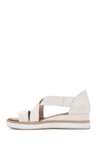 صندل زنانه کرم کفی ضخیم چرم دری مد