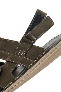 صندل مردانه چرمی سبز زیتونی دری مد