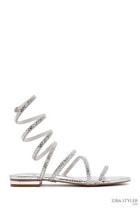 صندل های نگین داری مچ پا نقره ای زنانه