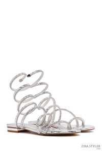 صندل های نگین داری مچ پا نقره ای زنانه