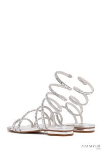 صندل های نگین داری مچ پا نقره ای زنانه