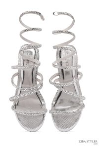 صندل های نگین داری مچ پا نقره ای زنانه