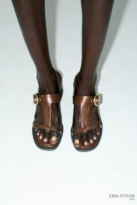 صندل پاشنه پهن چرمی زنانه زارا – ZARA